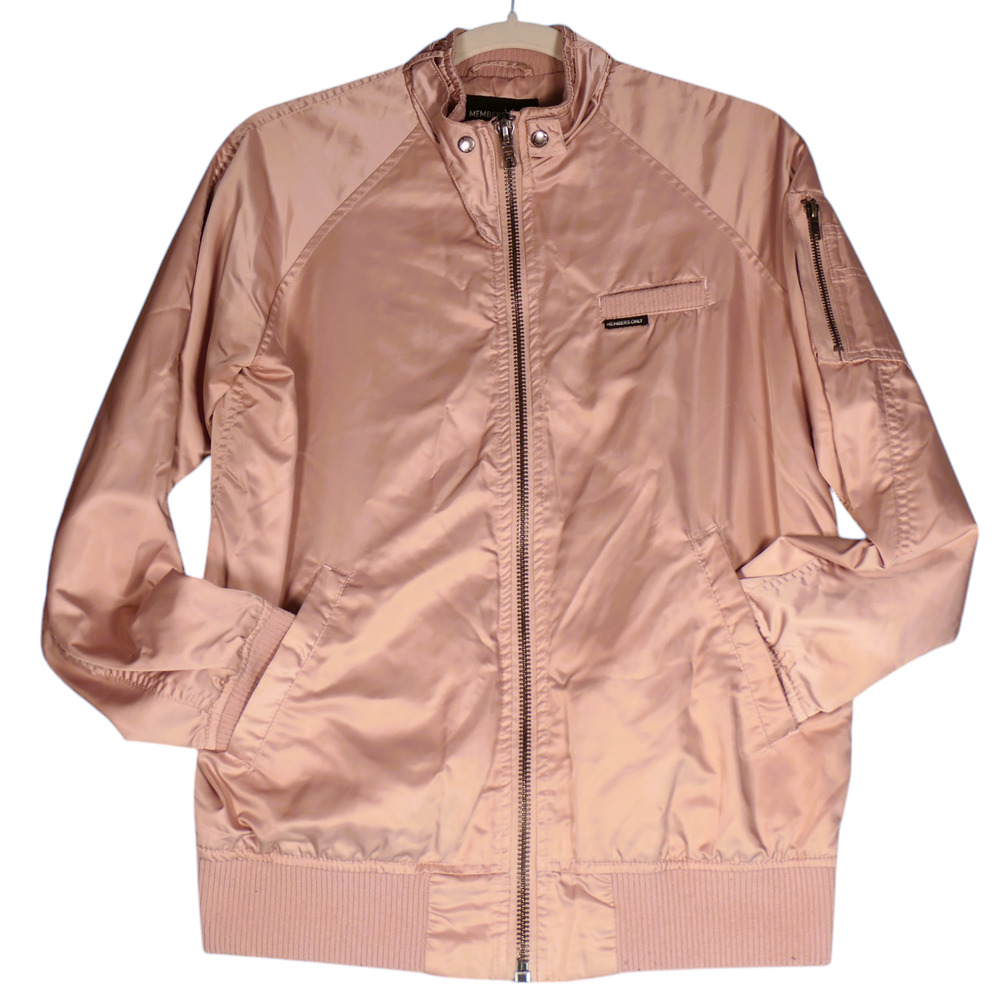 Members Only Satin Bombers Jacket Womens Small Blush Pink Full Zip Pockets Lined